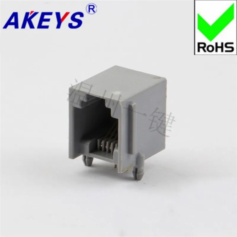 10pcs RJ45-5521-PCB-6P4C-Edge-90 Degree-Grey-RJ11 Network Socket Horizontal Side Insertion Full Plastic