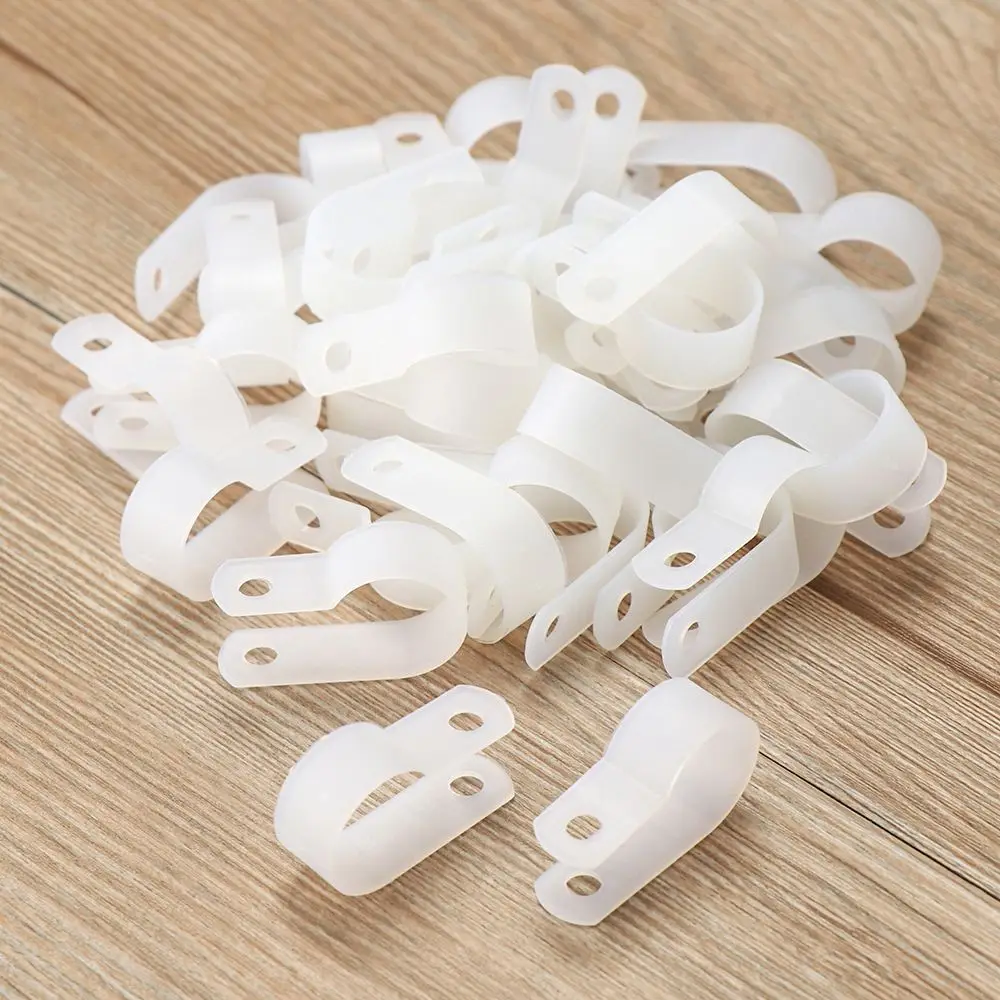 100PCS Hot sale Electrical Fittings Hardware Metal Pipe Mounting Fix Wiring Hose Fasteners Nylon Cable Clamp R-Type Clip
