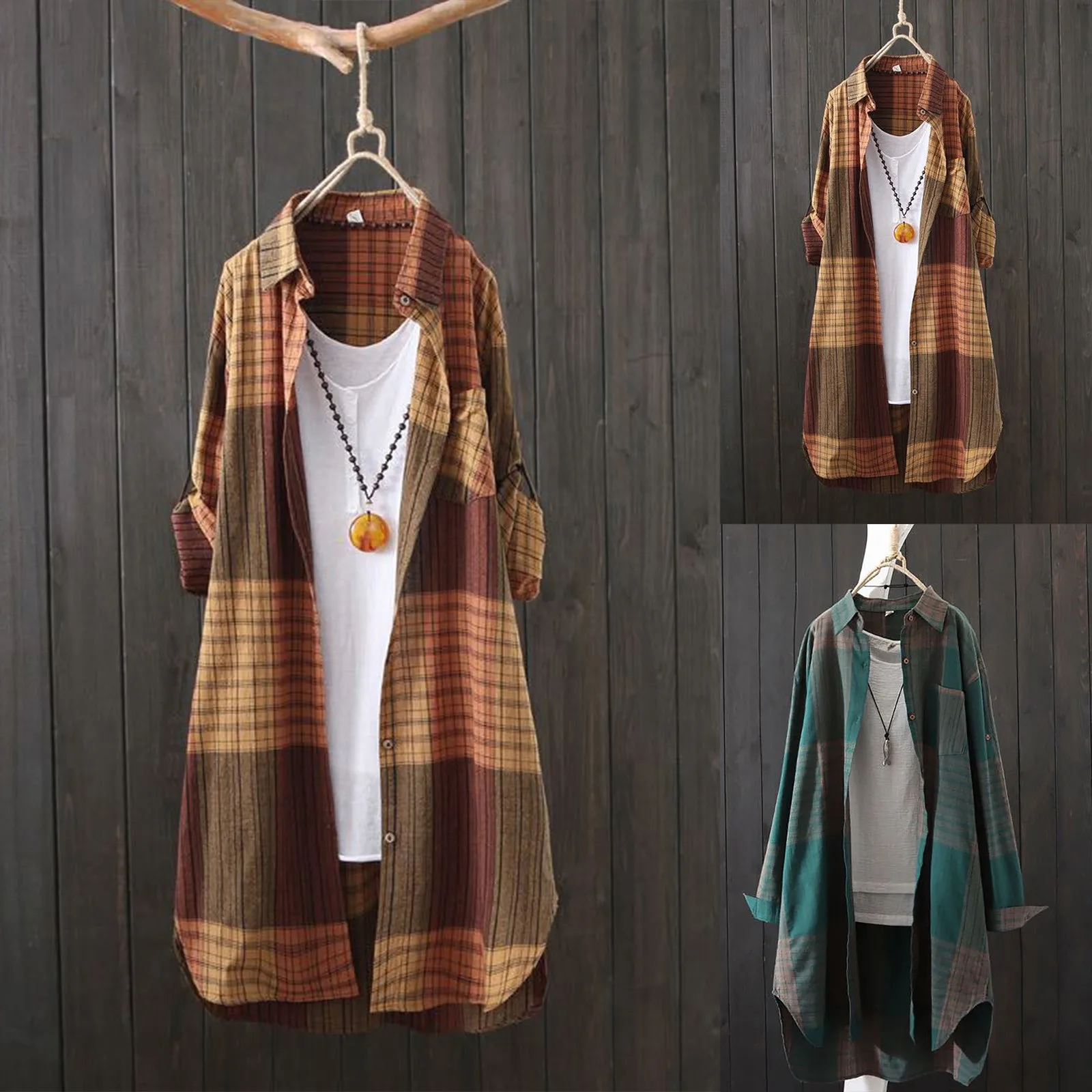 Loose Top Shirt For Women Plaid Shirts Autumn Long Sleeve Pullover Tops Boho Beach Harajuku Oversize Buttons camisas blusas