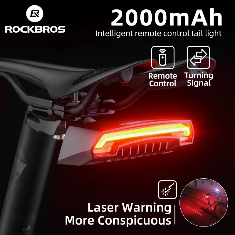 ROCKBROS Smart Remote-Controlled Bicycle Light Cycling Laser Tail Light with Turn Signal MTB Bike LED Warning Rear Light