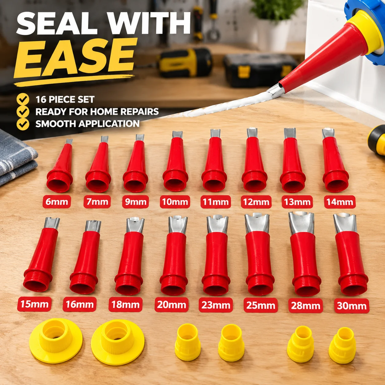 16-Piece Stainless Steel Caulking Gun Nozzle Set with Removable Bases, Practical Sealant Applicator for Adhesive, Home Wall