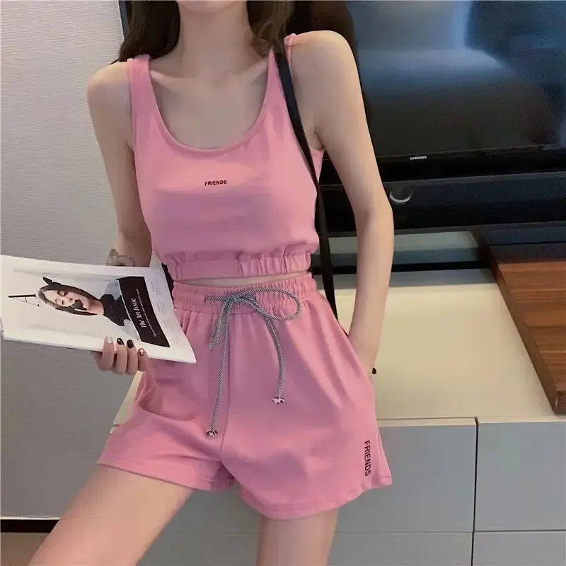 Women's Short Set Summer New Solid Sportswear + Shorts Two Piece Womens Outifits Casual Sport Sets Woman