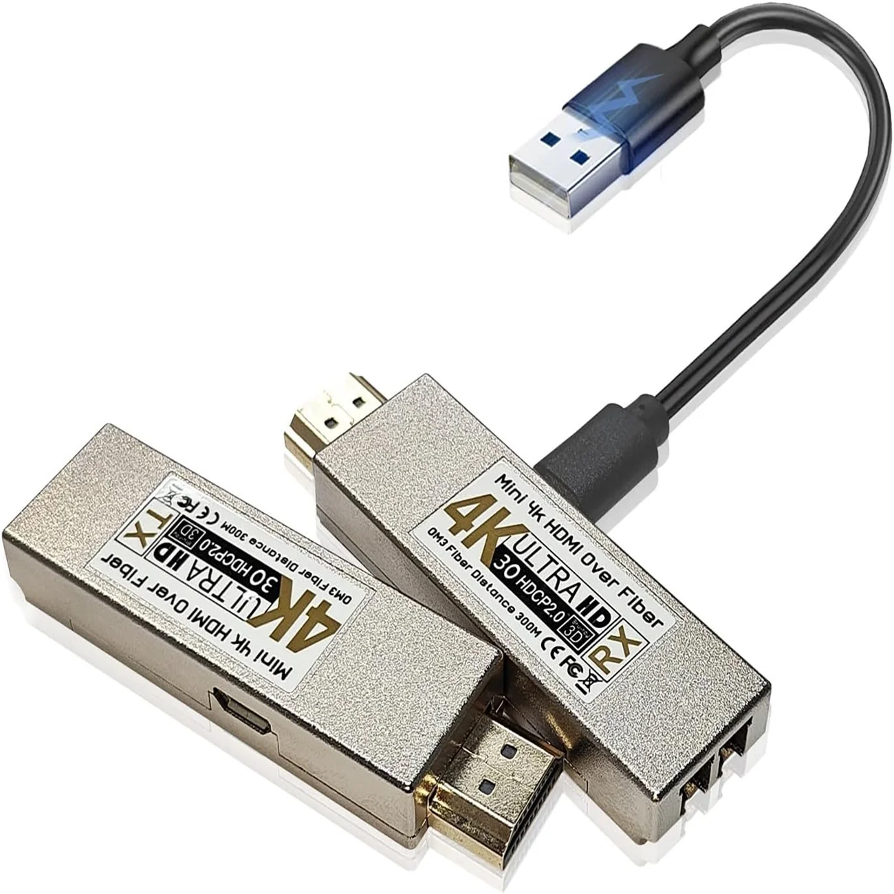 

4K HDMI Over Fiber Extender Kit, 300m Long Distance Transmission with OM3 Cable, Support 4K@30Hz, HDMI 1.4 / HDCP 1.2, a Pair