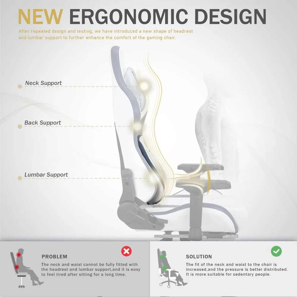 Big and Tall Gaming Chair with Footrest, High Back Ergonomic Office Chair with Comfortable Headrest and Lumbar Support