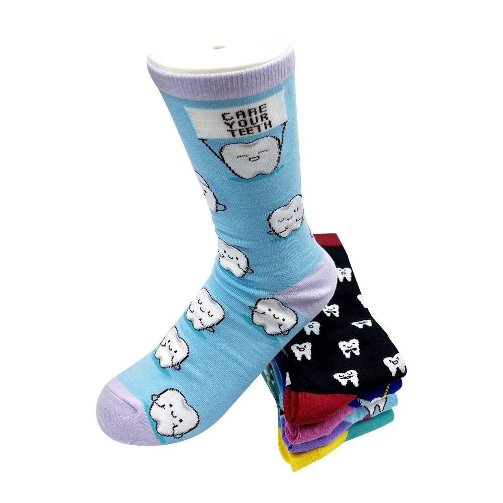 Cute Dental Tooth Teeth Pattern Socks Adult Children Funny Girl Gift Stockings Polyester Soft Creative Cotton Socks Size 35-40