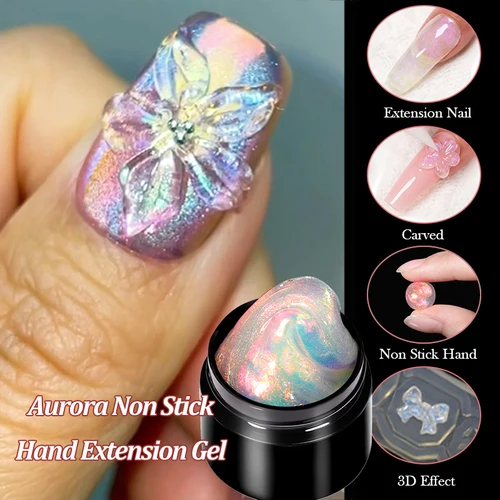 LILYCUTE 7ml Aurora antiadherente extensión sólida de uñas Gel esmalte efecto brillante para tallar flor 3D que forma el Gel duro acrílico