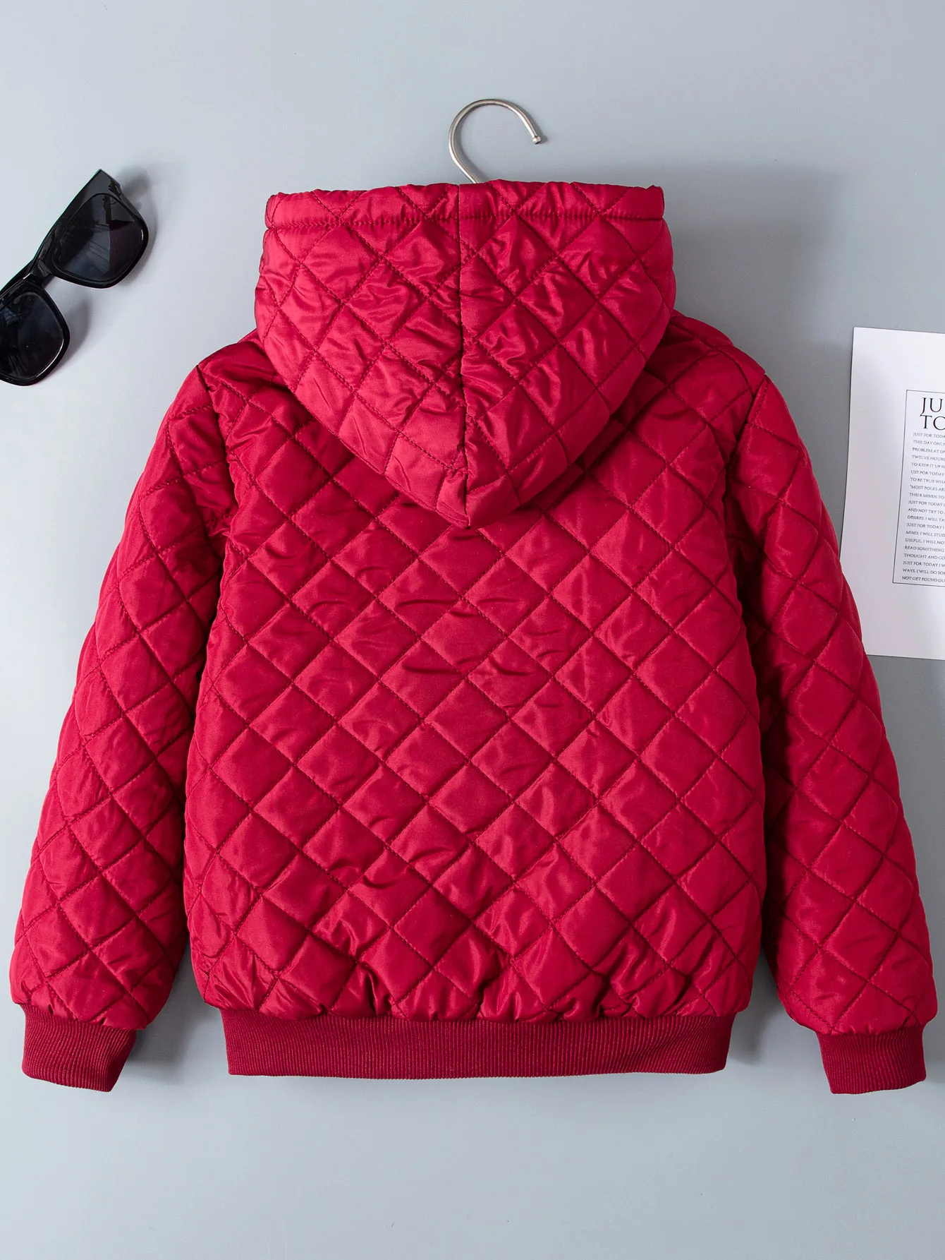 Children's red coat Kids Girls Teddy Lined Hooded Argyle Quilted Coat