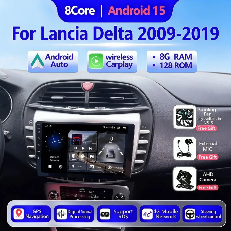 Android15 Car Radio For Lancia Delta 2009 - 2019 Wireless Carplay Multimedia Video Player Autoradio GPS Navigation Head Unit