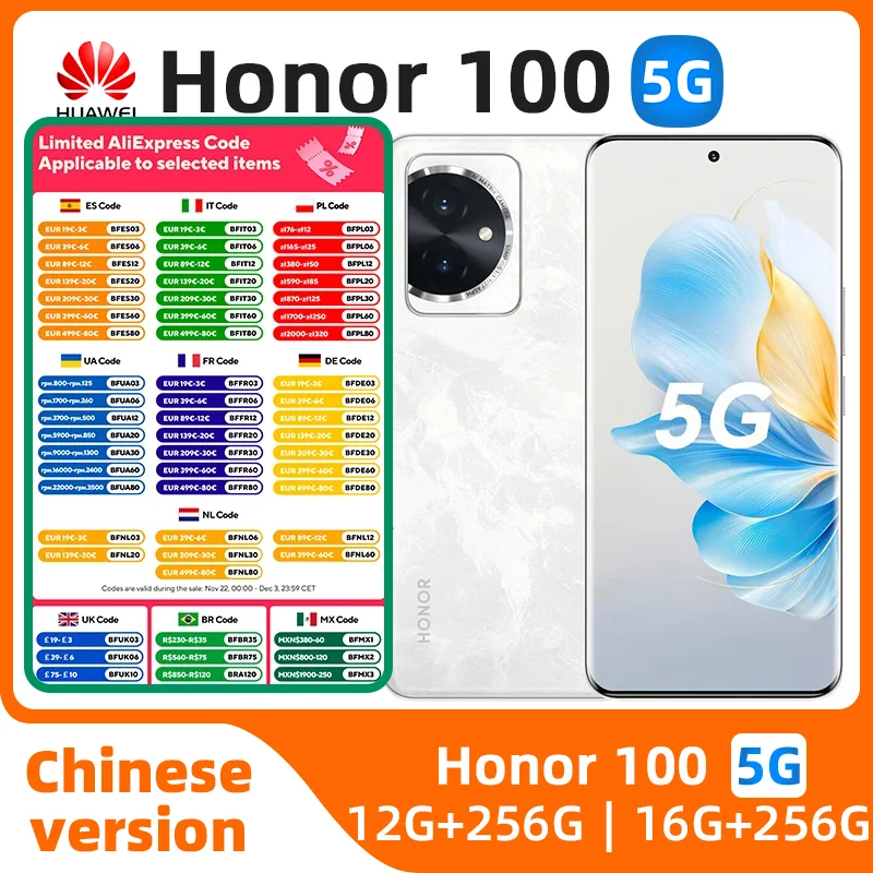 Honor-Smartphone Original Usado, 100 5G, Câmera 50.0MP, Snapdragon 7, Gen 3, Carga 100W, Tela OLED de 6,7 ", Android 13.0, NFC