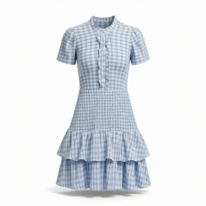 

Withered Fashionable Temperament Grid Layered Decorative Short Dress Woman Clothes Dress Elegant Party Dresses Vestidos Women's