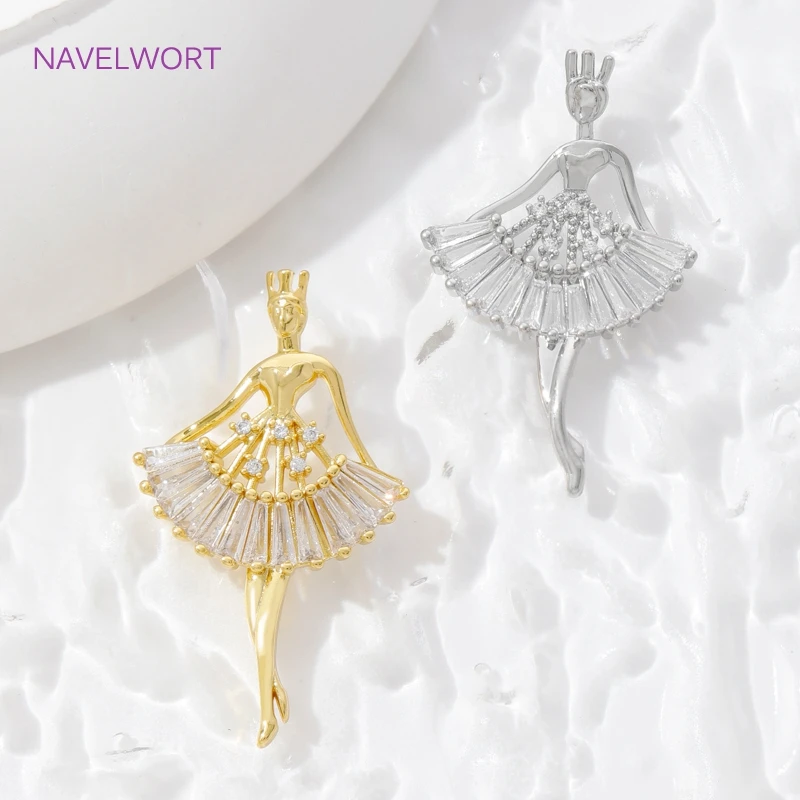 18K Gold Plated Brass Ballet Girl/Rectangular Flowers Charms Pendants For Necklace Jewelry Making DIY Accessories Wholesale