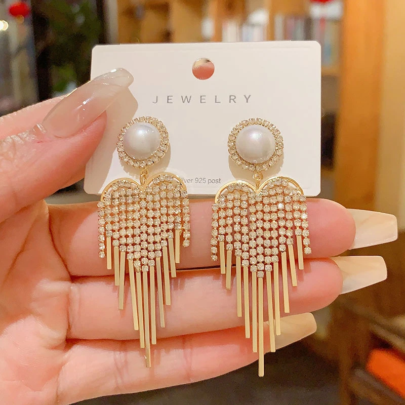 925 Silver Needle Korean Fashion Crystal Heart Tassel Earrings For Women Jewelry 2026 Trending New Luxury Women's Drop Earrings - view 2