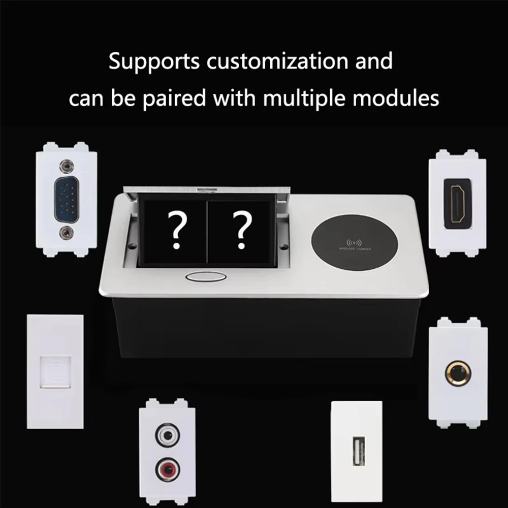 Power Supply Data Socket With Wireless Charger Conference Pop-up Hidden Desktop Socket DIY Combination USB Type-C Port RJ45