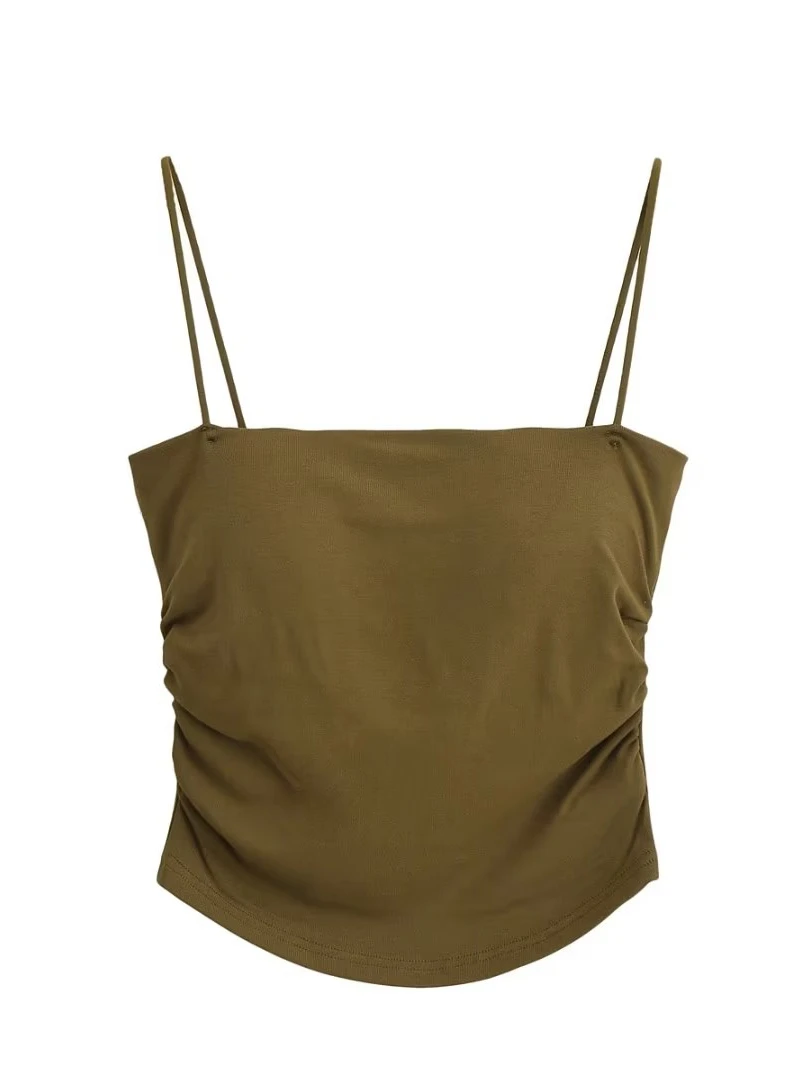 Sexy Short  Dress Irregular Hem Belted Waist Pad Anti Exposure Folded Strap Street Style Pure Color Slim Fit Vest Top