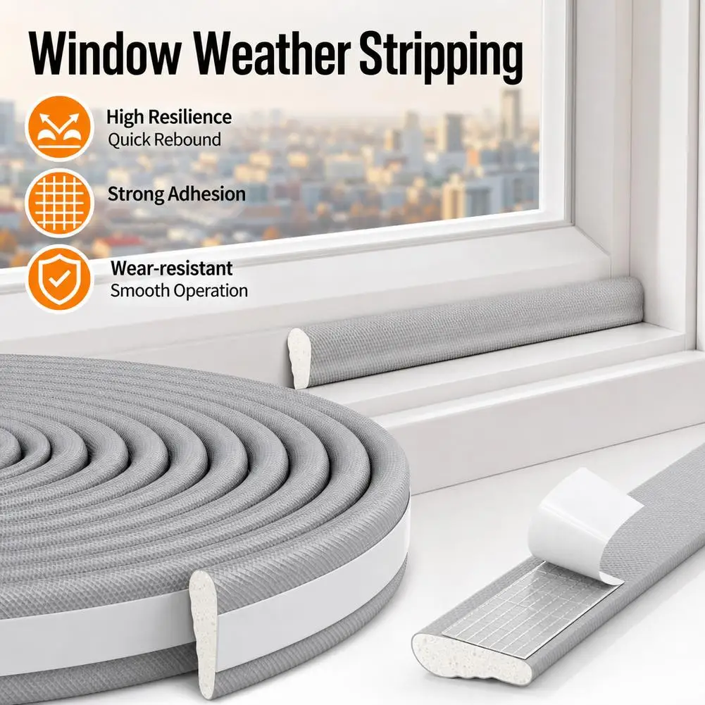 5M High Density PU Door & Window Seal Strip Self-Adhesive Wedge Weatherstrip For Gap Filling & Noise Blocker