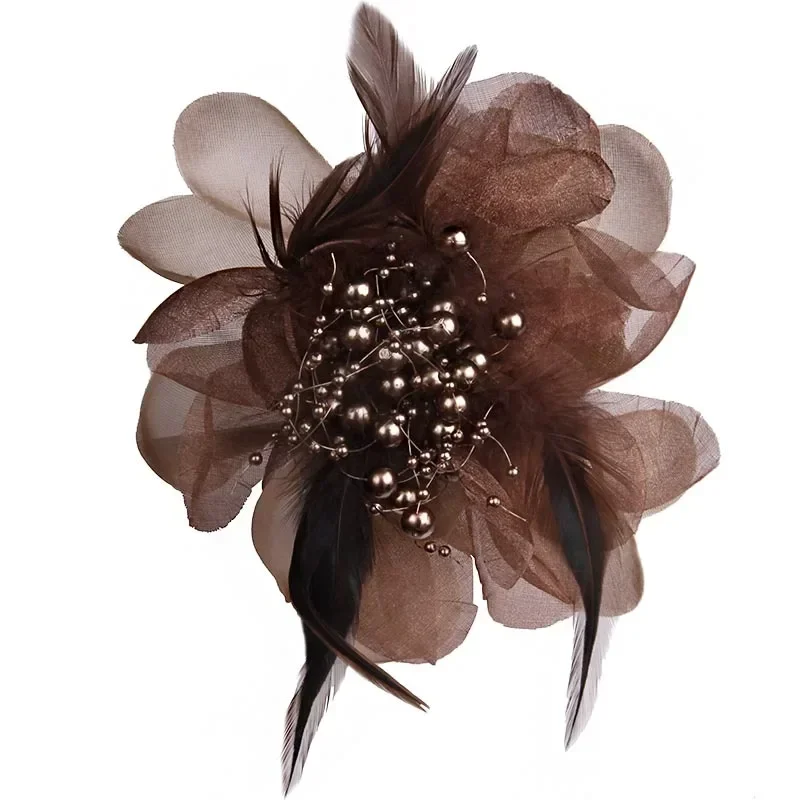 Korean Fashion New Cloth Art Feather Large Fabric Flower Brooch for Women Corsage Lapel Pins and Brooches Clothing Accessories