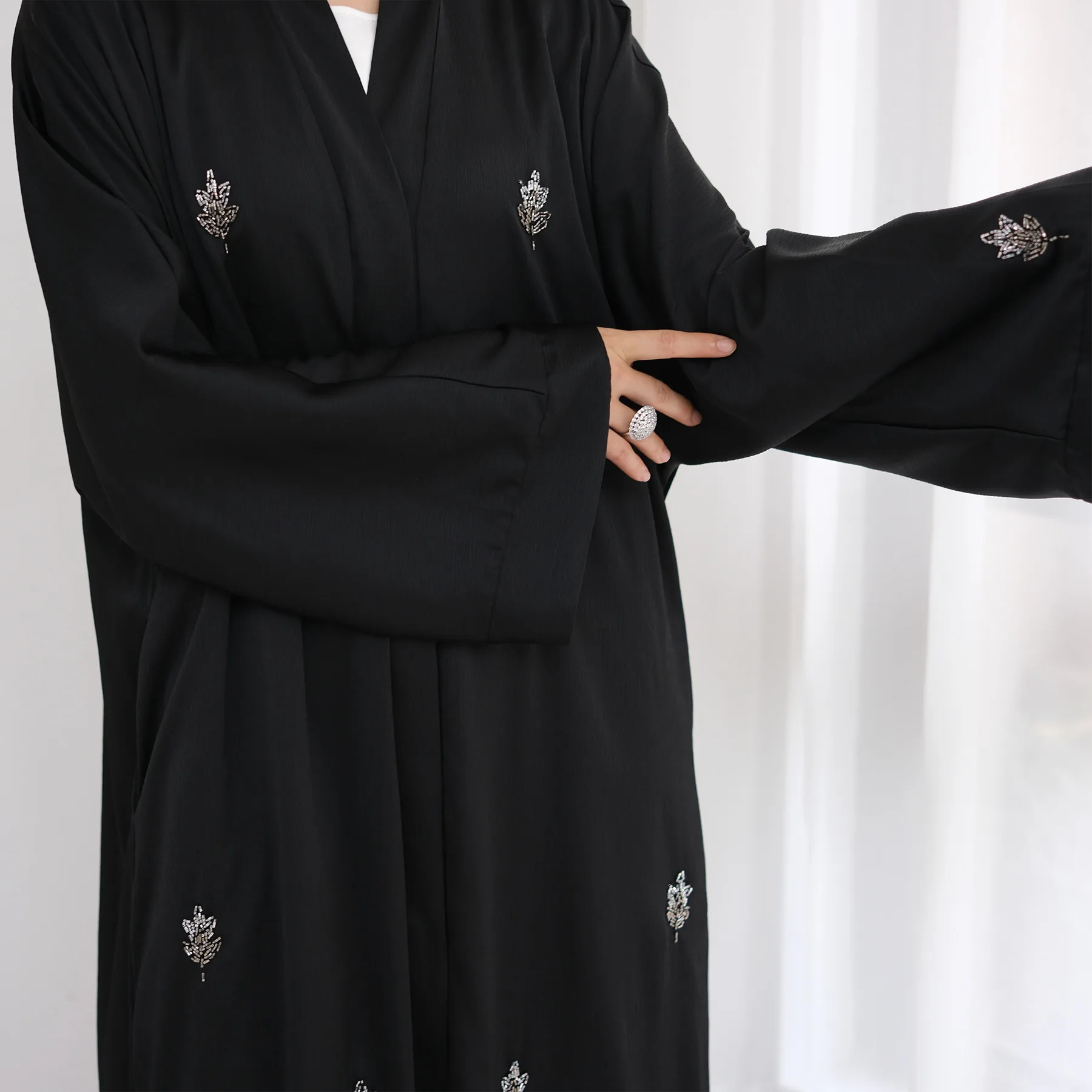 Ramadan ประดับด้วยลูกปัดกิโมโนเปิด Abaya ดูไบ Kaftan ตุรกี Robe Kebaya มุสลิมชุดยาว Eid อิสลาม Jalabiya Caftan Femme ชุด