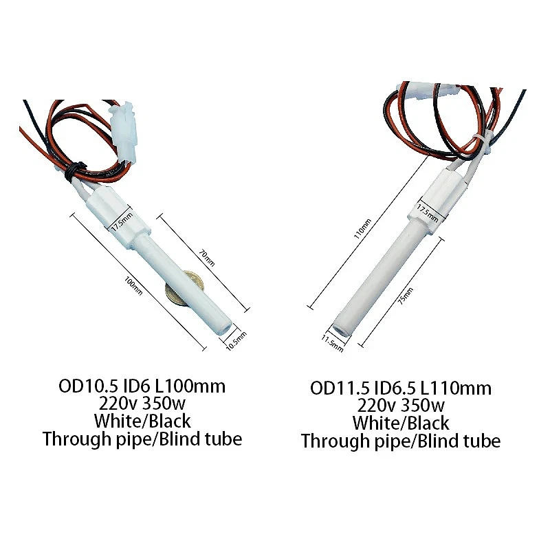 1 قطعة 220 فولت 300 واط بيليه موقد السيراميك الشاعل أعمى/من خلال الأنابيب الأبيض السيراميك اعة W01-OD10.5 ID6.0 L100-T2/B2 #2