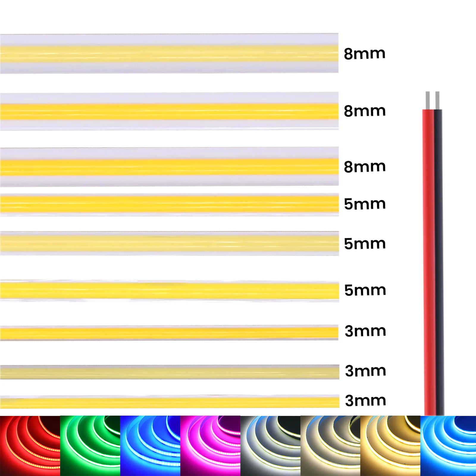 12V 24V COB LED Strip 3mm/5mm/8mm PCB 320LEDs/m Flexible Red/Green/Blue/Pink/Ice Blue/Warm White Led Strip For Room Decor Lamp