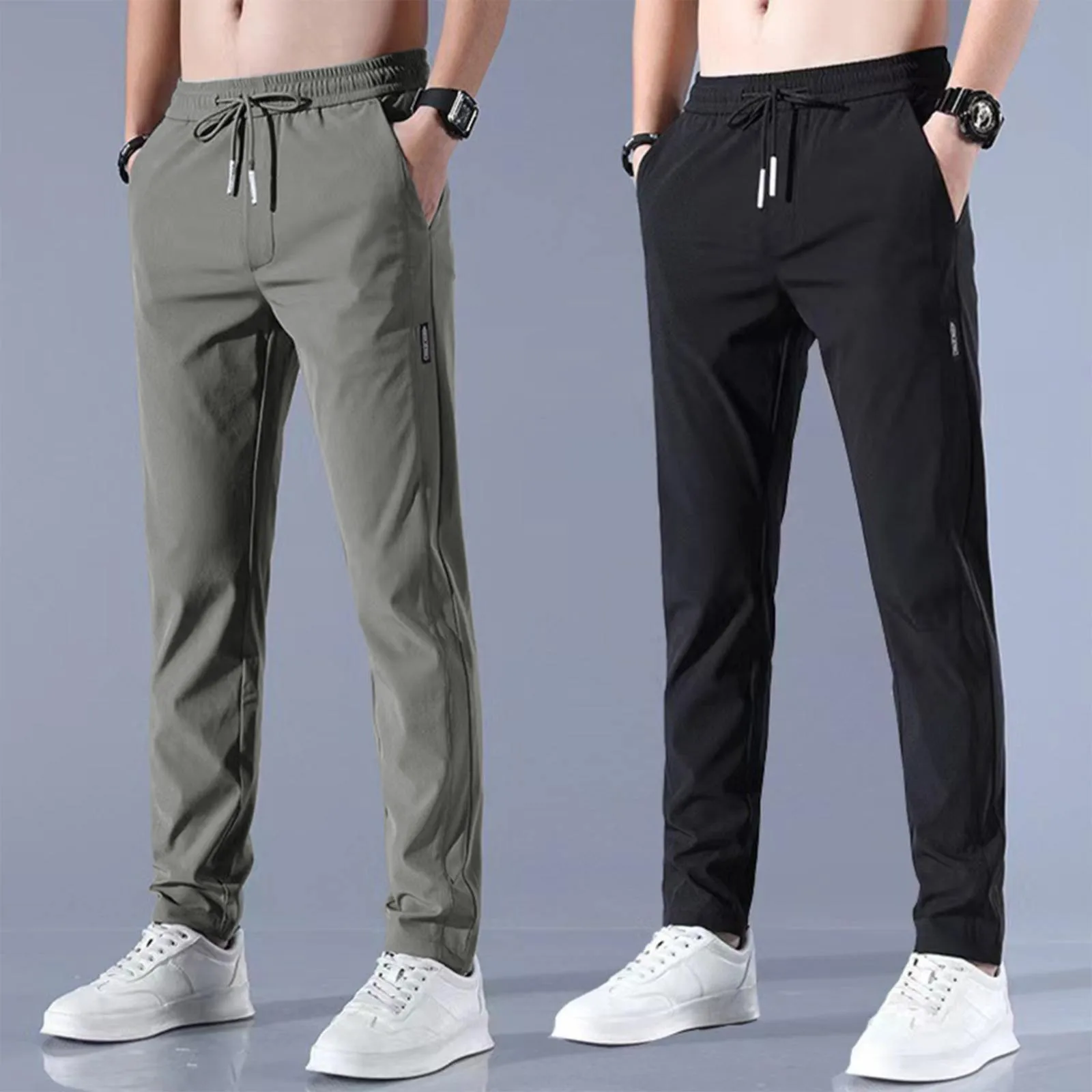 Men\'s Casual Pants Fast Dry Sports Stretch Gym Pants Ice Cool Breathable Pants Running Jogger Drawstring Sweatpants With Pockets