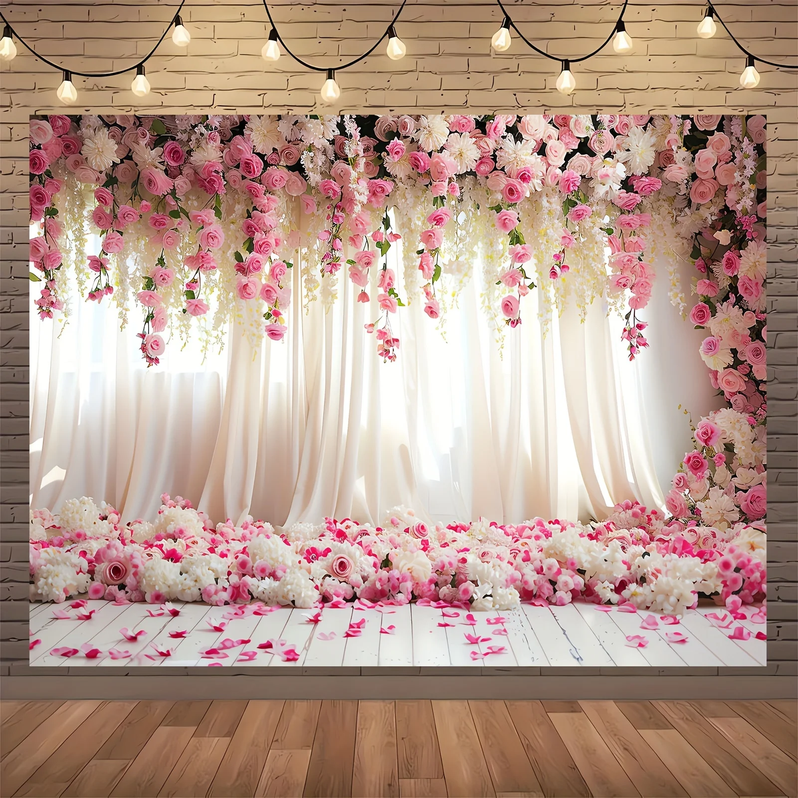 Pink Flower Photography Background - Wedding Flower Background, Birthday Banner, Party Supplies Decoration