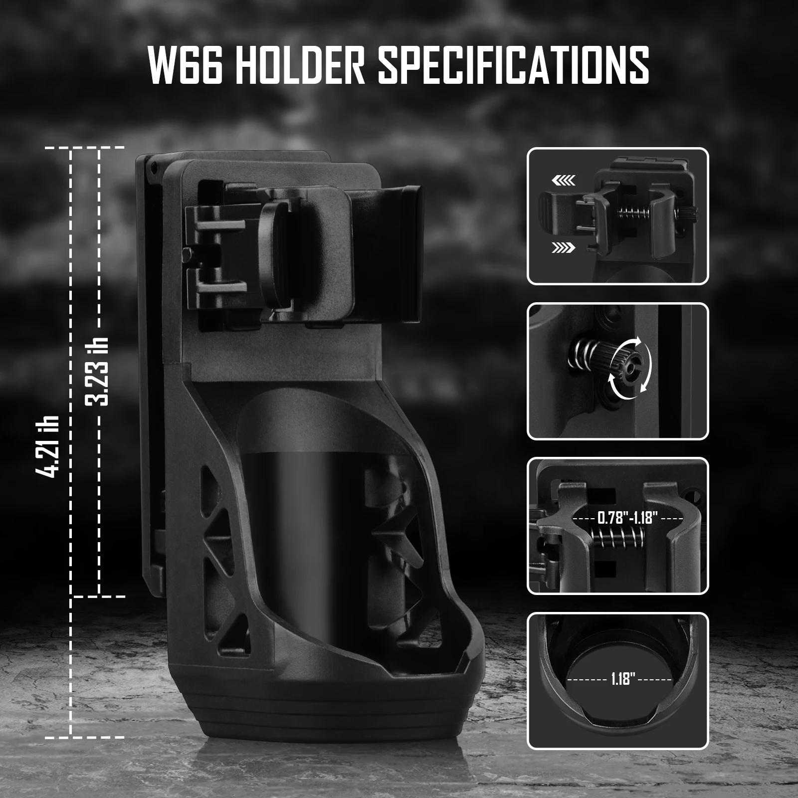 UltraFire W66 Flashlight Holsters 360 Degrees Rotatable Flashlights Cover Case with Lever Side Lock for 0.9-1.2\