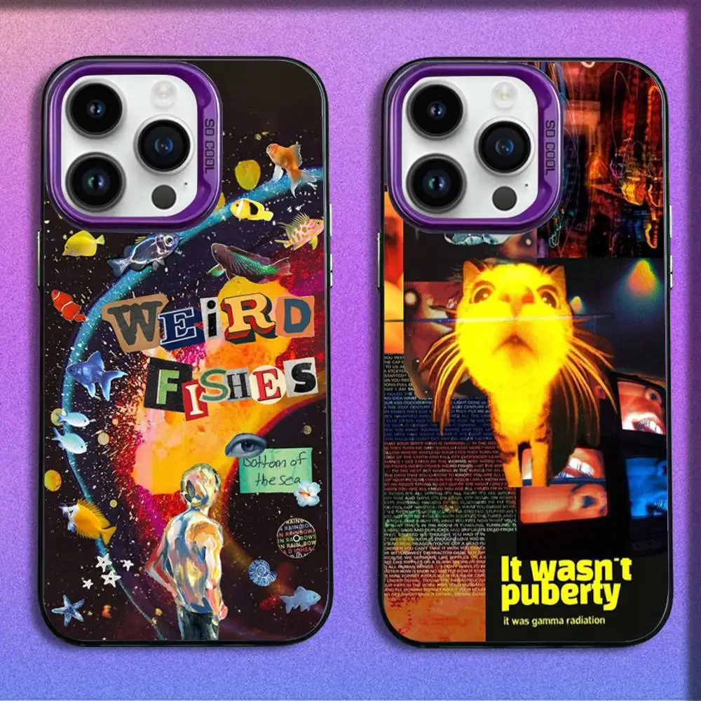 

R-Radiohead Rainbow Fish Cat Phone Case For iPhone 16,15,14,13,12,11,Mini,Pro,E,MAX Purple Candy Matte Shockproof Cover