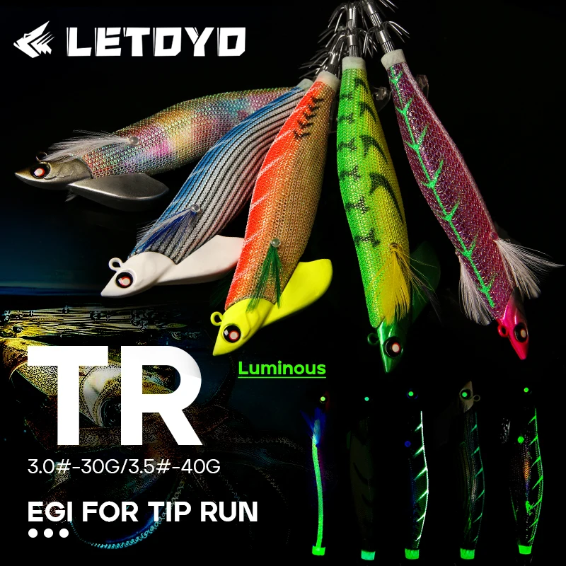 LETOYO-señuelo de calamar Tip Run, 4 Uds., con anzuelo BKK, plantilla de calamar, cebo Artificial EGING para pulpo, sepia, Señuelos de pesca de mar