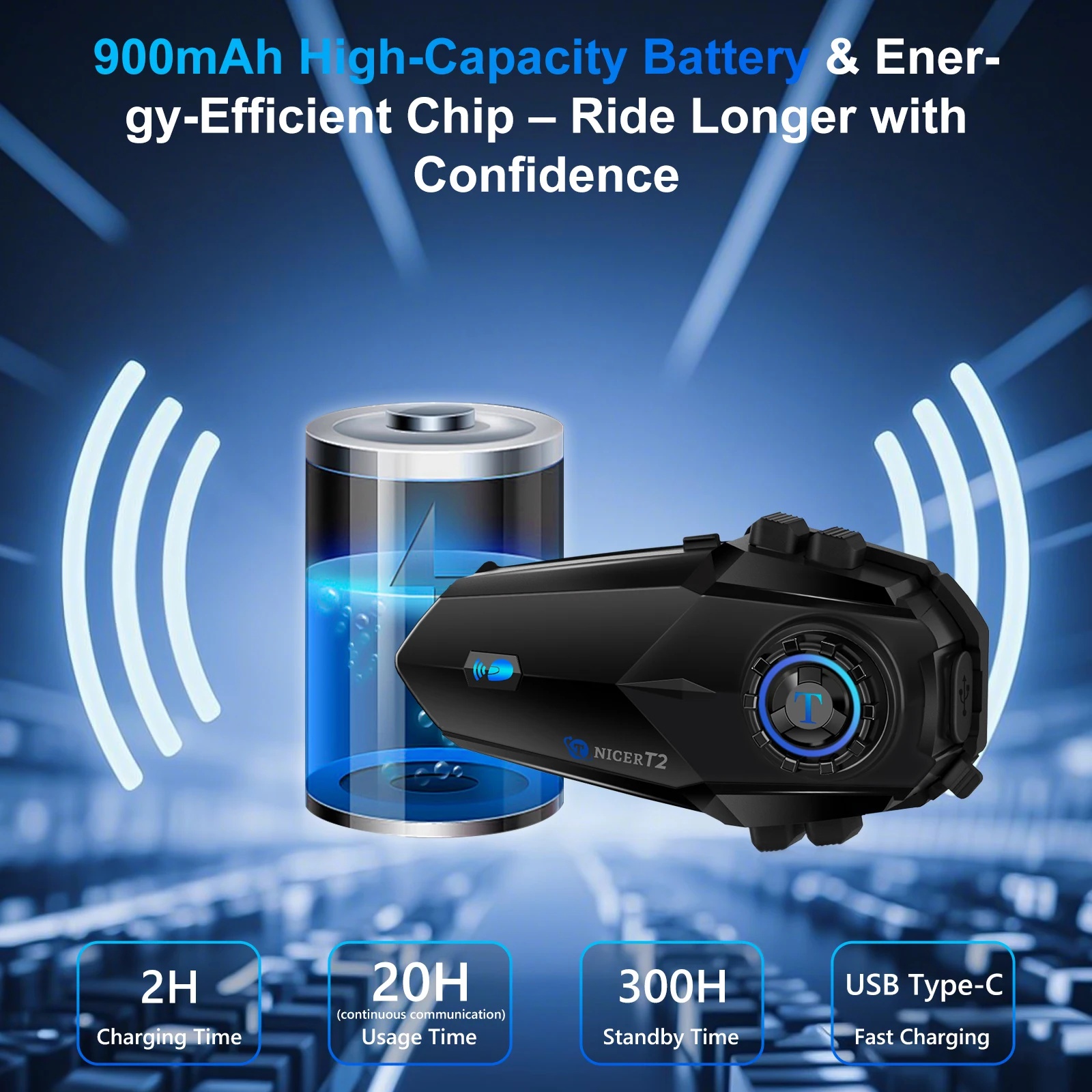 TNICER T2 Bluetooth Helmet Headset for 6 People, 1000m Range