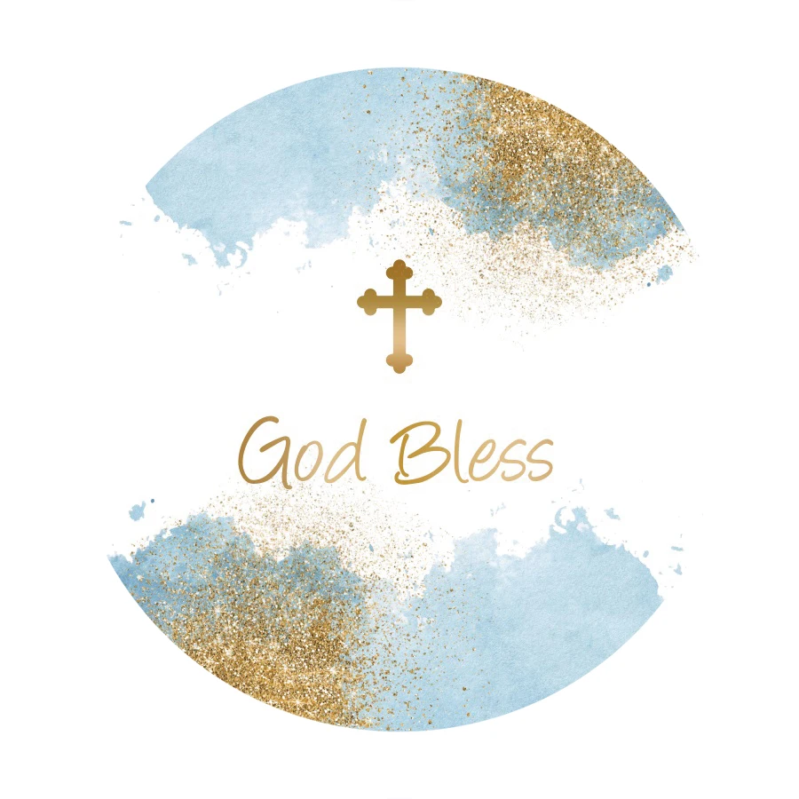 Bóg zapłać krzyż tło imprezowe czeski Pampas trawa chrzest okrągła ramka z zaokrąglonymi rogami brokatowe kropki złote ozdoby do chrztu