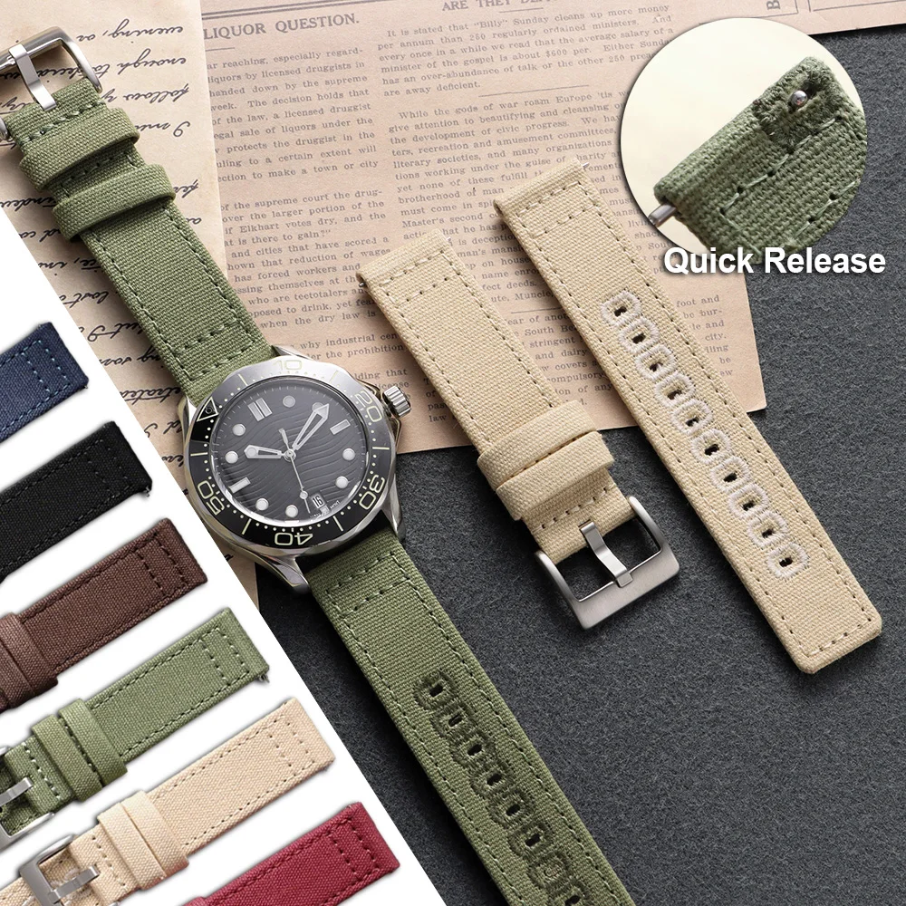 

18mm 20mm 22mm Thin Braided Canvas Watch Band for Samsung Galaxy Quick Release Bracelet for Huawei Nylon Watch Strap for Seiko