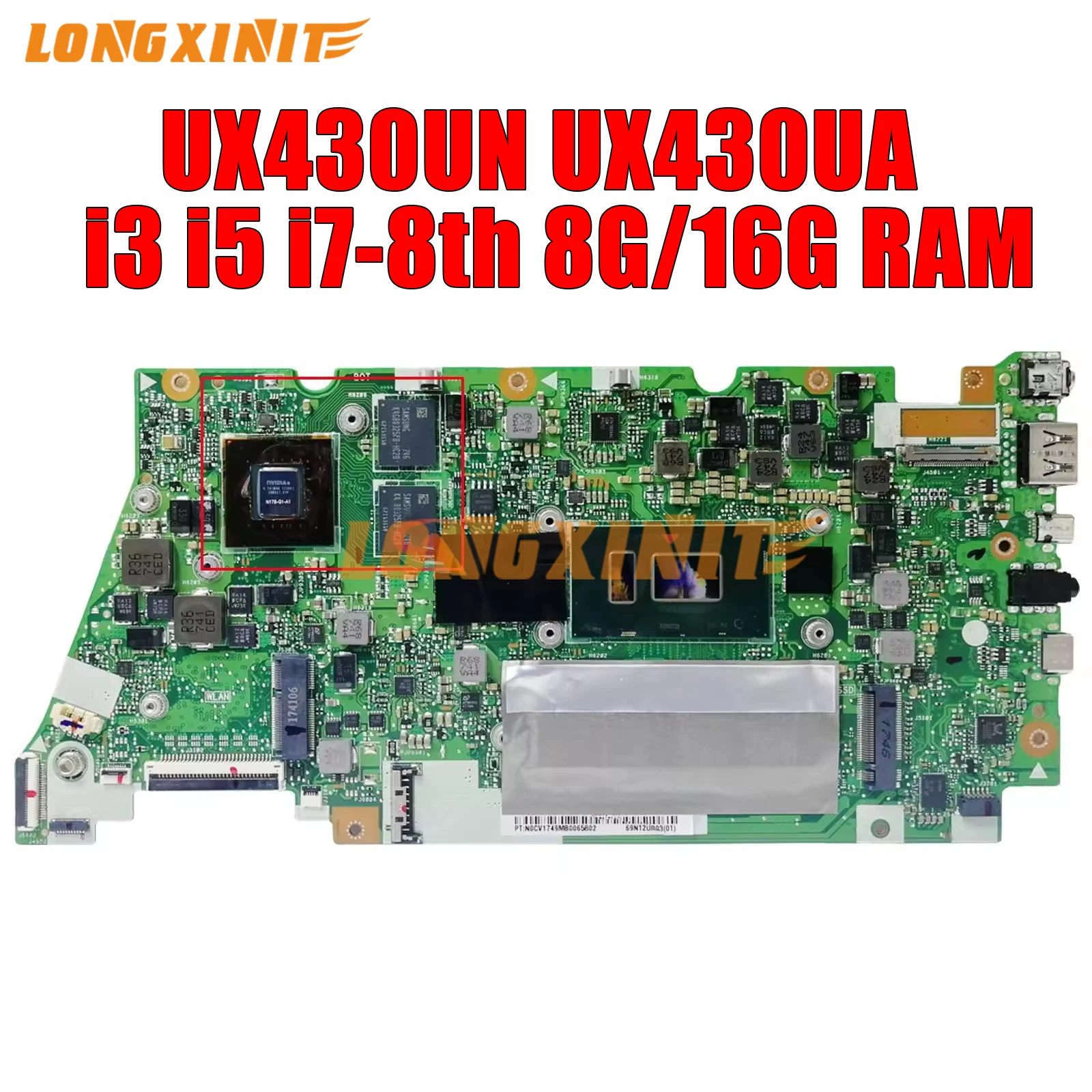 

Материнская плата UX430UN для ноутбука ASUS UX430UQ, UX430UNR, UX430UA, UX430UAR.I3, I5, I7 CPU, 8 ГБ, 16 ГБ RAM, 940MX, MX150.