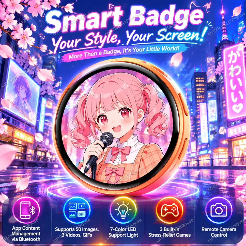 Smart Badge with Display Anime E-Badge GIF Video Custom Image 7 Color LED Support Light Phone App Control Cosplay Convention M3