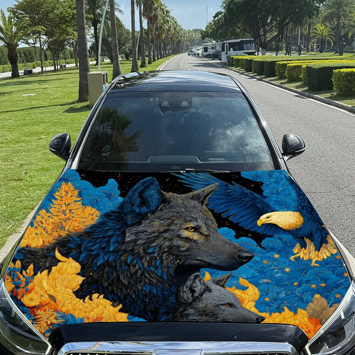 

Dominant Wolf & Eagle Pattern car hood stickers, waterproof self-adhesive, scratch resistant, easy to stick, durable car PVC sti