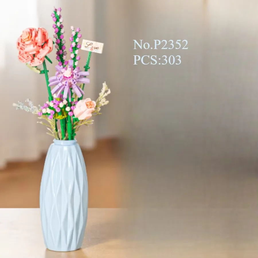 Vase bouquet Building blocks Flower Holiday decoration Children girls matching gift toys
