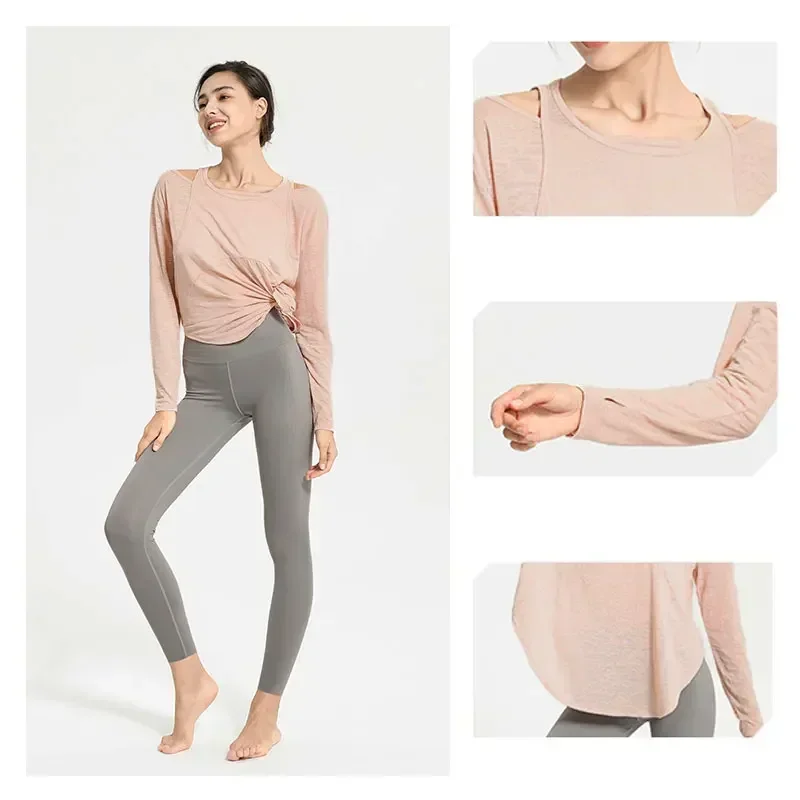 Long Sleeve Yoga Shirts for Women Loose Sports Tee Crop Top Sports Top Women Sportswear Gym Fitness Wear Clothing Workout Female image 2