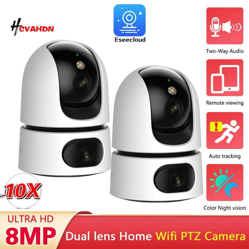 10X Zoom 8MP Dual Lens WiFi Camera Dual Screen 4K Wifi Surveillance Camera Indoor Home Auto Tracking Security Wireless Cameras