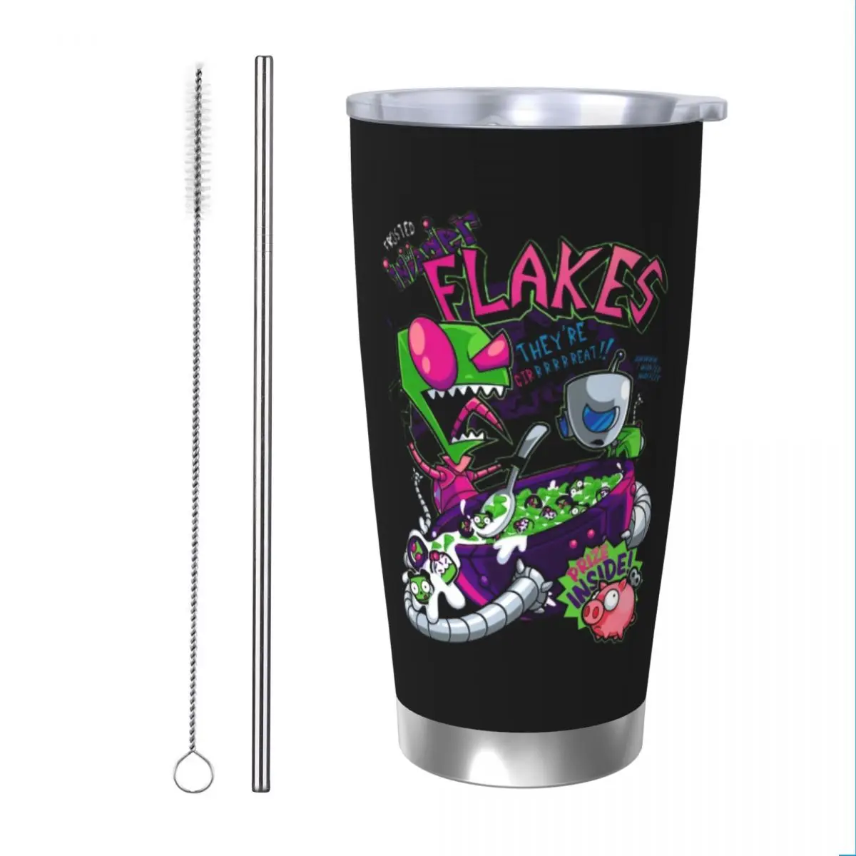 Invader Zim Alien Insulated Tumbler with Straws Vacuum Thermal Mug Double Wall Thermos Bottle Cup, 20oz