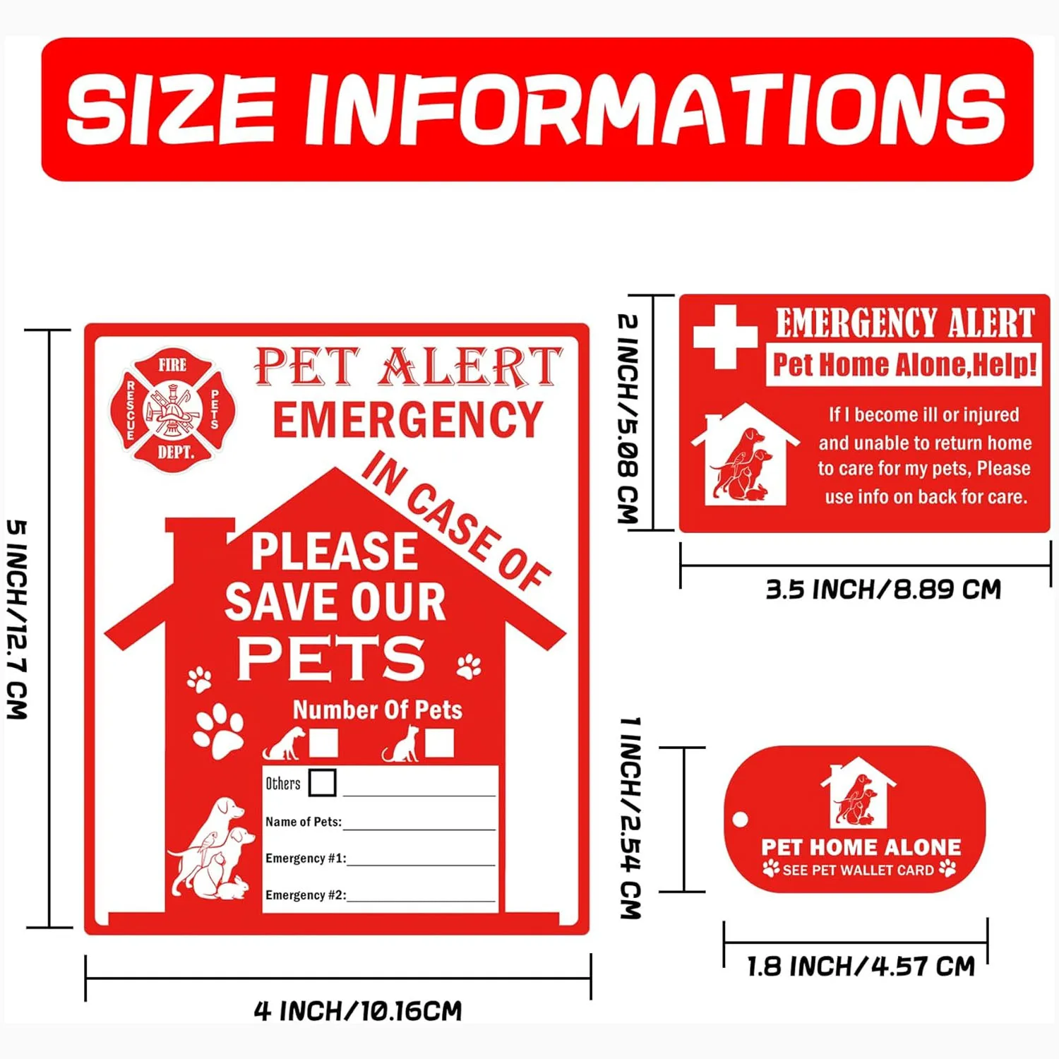 Pet Inside Sticker for House My Pet is Home Stay Alone Key Tag Pet Alert Fire Rescue Wallet Cards for Dogs Emergency Inside