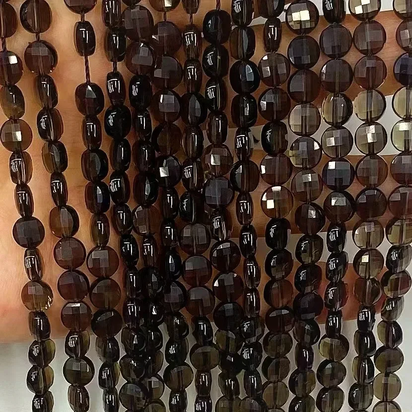 

Natural Smoky Quatrtz Crystal Facted Round Coin Elastic Loose Bead Jewelry Making DIY Bracelet Necklace 38cm FOR WOMAN Wholesale