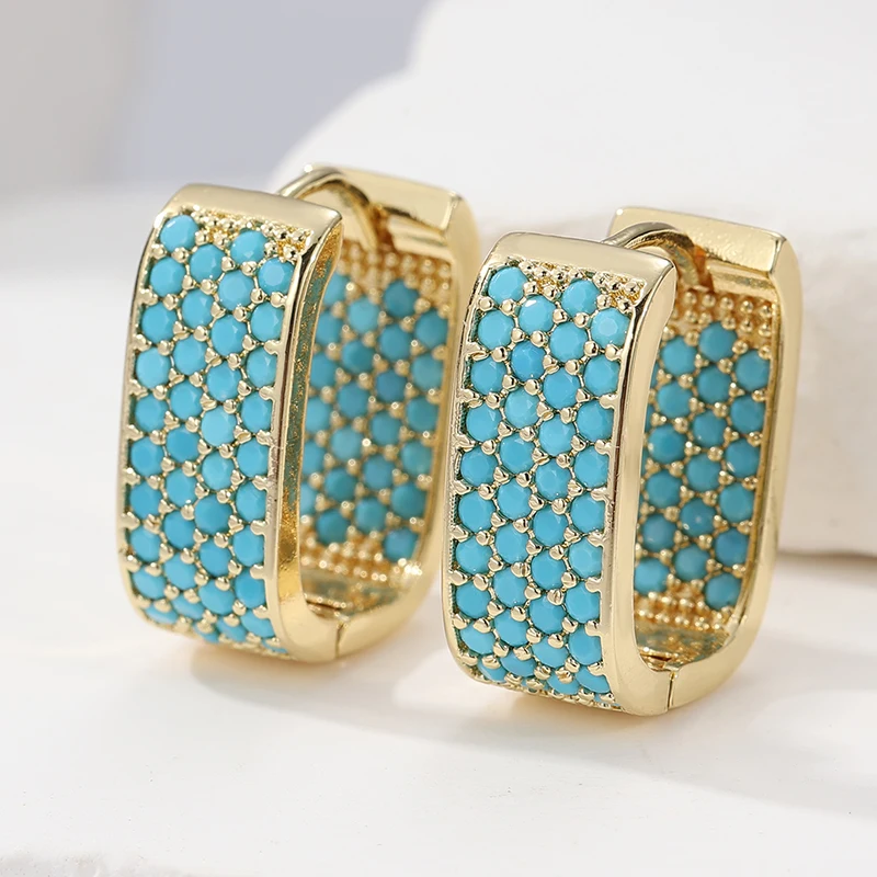 Klassische Gold Farbe Quadratische frauen Ohrringe Exquisite Mode Imitation Türkis Party Creolen Frau Schmuck