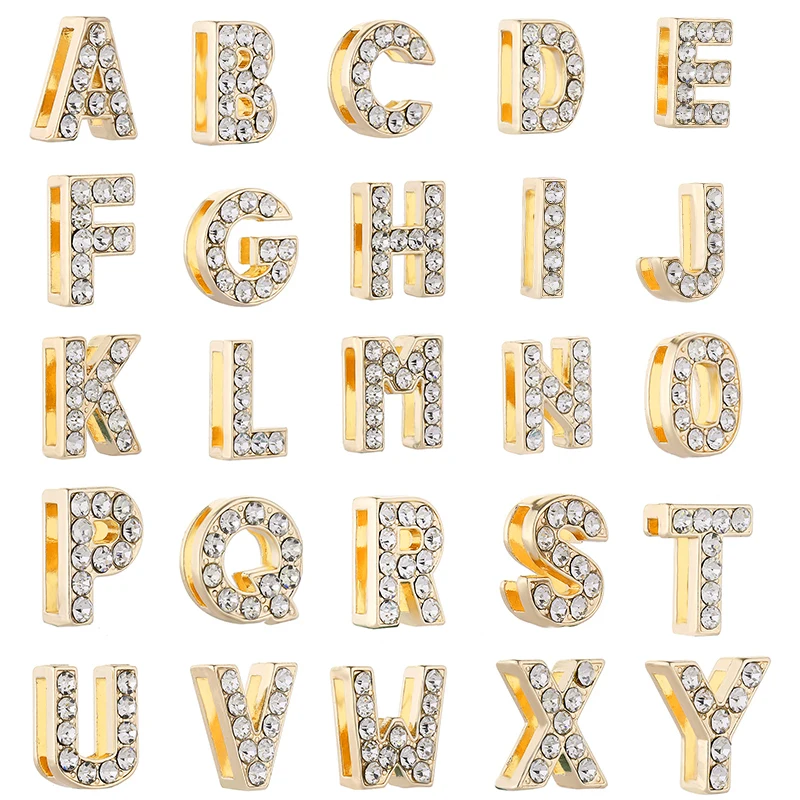 Gold Color Crystal 26 Letters Charm Beads Fit DIY 10mm Mesh Bracelets & Necklaces For Women Lover Christmas Jewelry Gift Making