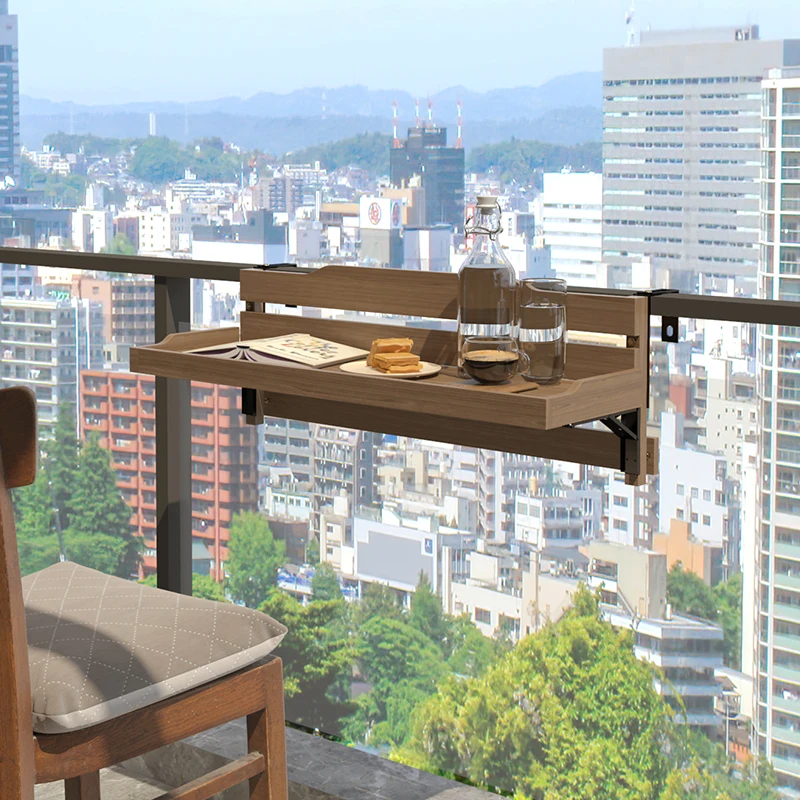 

Foldable small apartment balcony railing preservative wood hanging table wooden hanging window sill leisure creative bar table