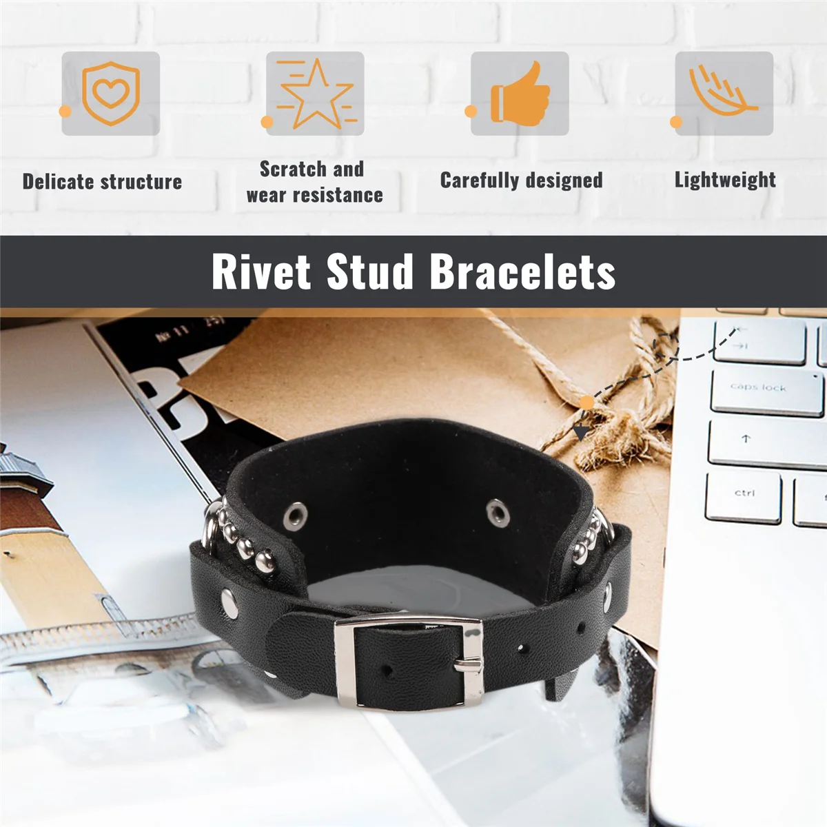 ABQR Fashion Punk Rivet Stud Fashion Unisex Ledergürtel Armreif (Schwarz)