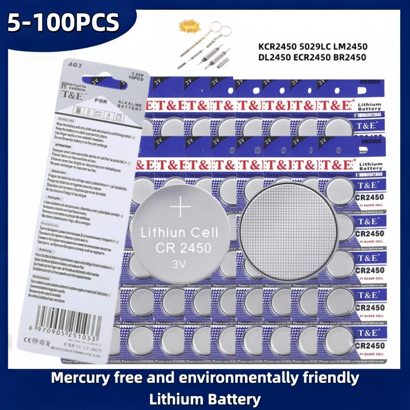 

5-100PCS CR2450 KCR2450 5029LC LM2450 DL2450 3V Lithium Coin Cell Battery For Watch Car Key Remote Button Toy