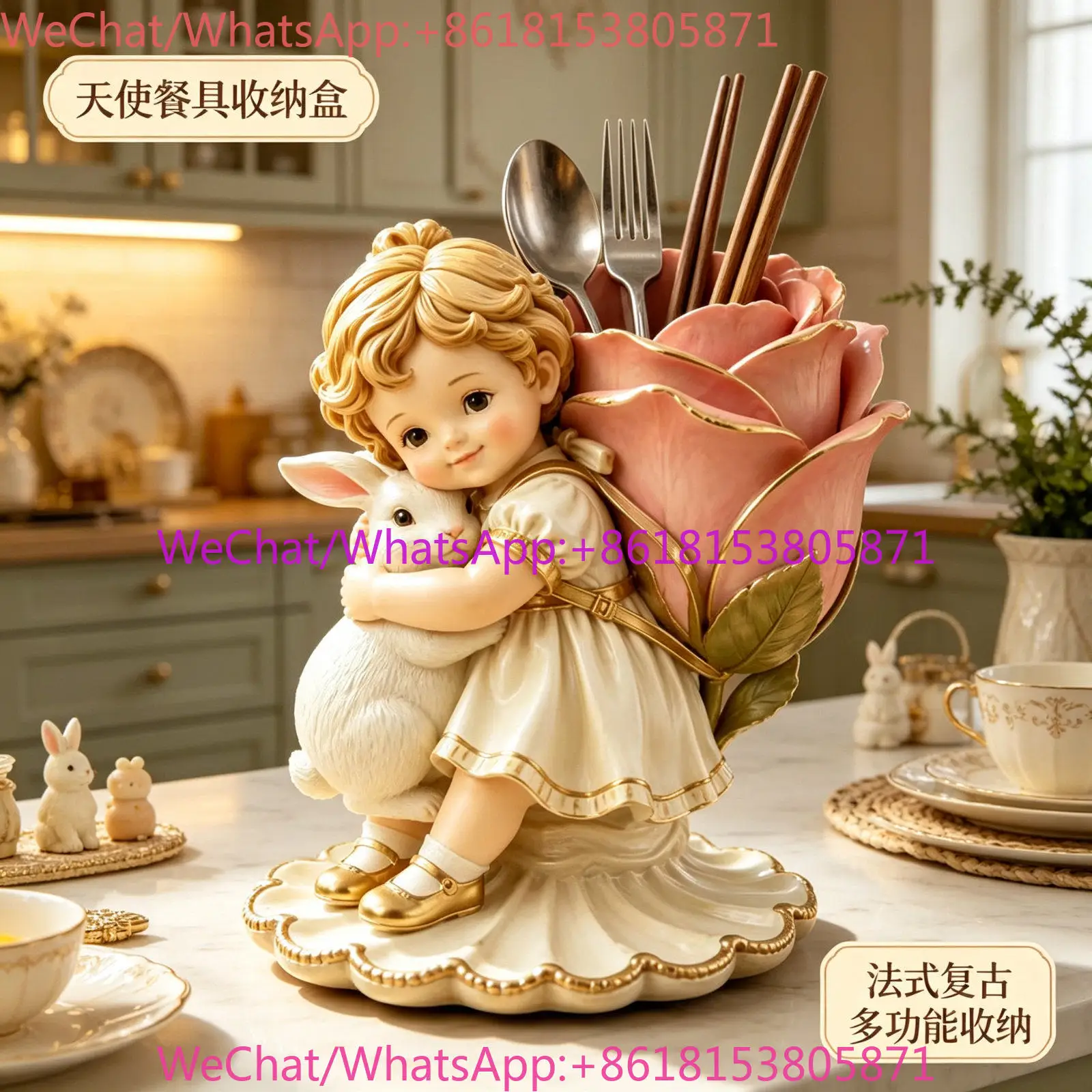 French Cream Wind Angel Tableware Bucket Drain Storage Box Desk Stationery Pen Holder Remote Control