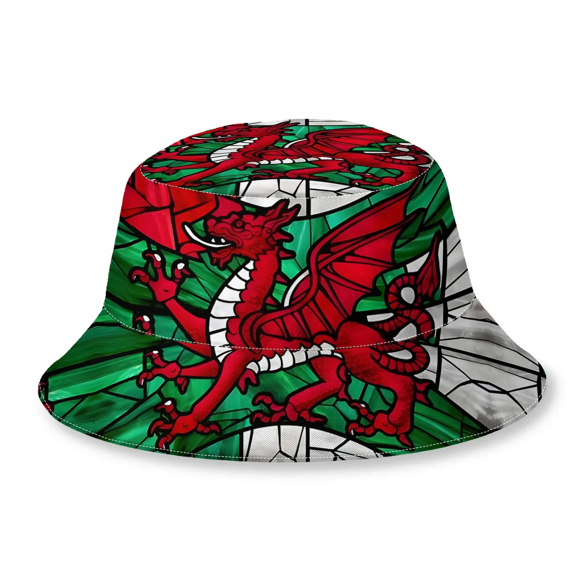 Customization Welsh Mosaic Flag Print Spring Summer Bucket Hat, Men Women Street Casual Bucket Hat