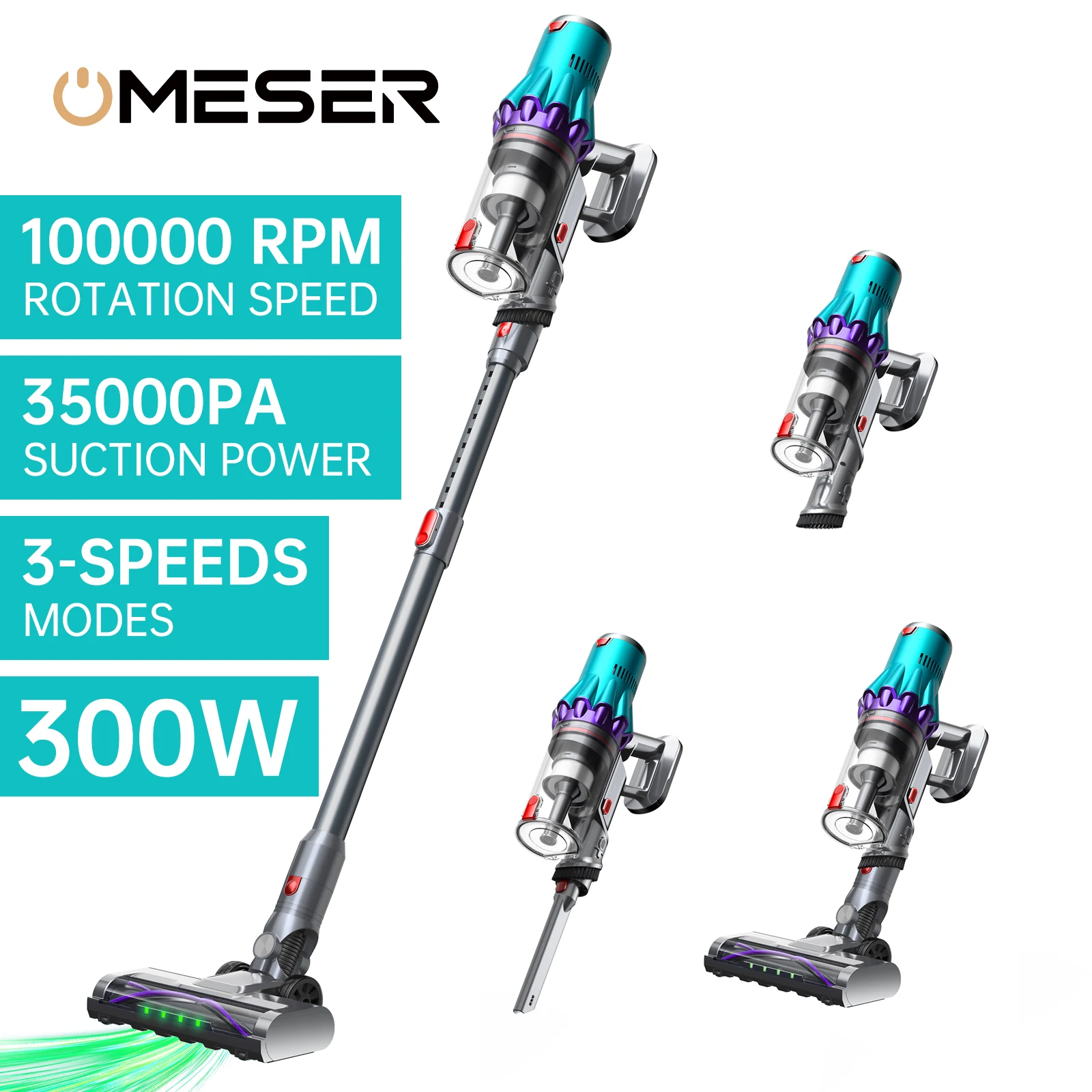 

OMESER Cordless Vacuum Cleaner Handheld Home Appliance 300W Powerful smart home 35000Pa Touch Screen 60 Mins Detachable Battery