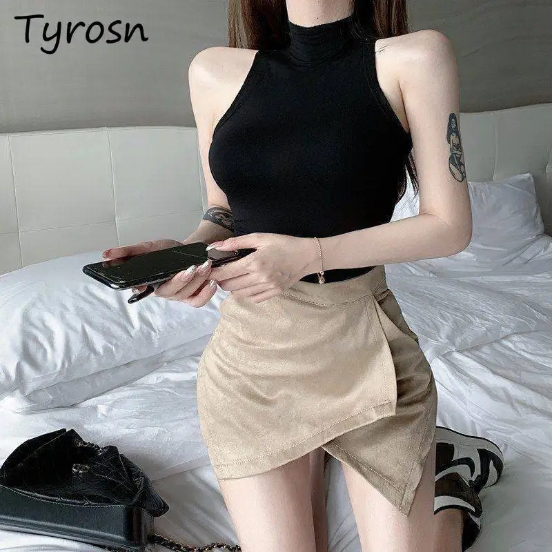 Women Tanks Tops Solid Color Pure Desire Sleeveless New Summer Slimming Sexy Hot Girl Clubs Design Aesthetic Youthful Stylish