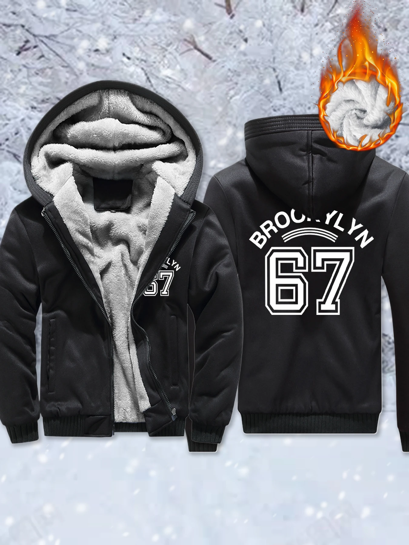 

Brooklyn Letter 67 Art Printed Men'Snew Fleece Fashion Jackets Basics Winter Hoodie Warm Thicken Coat Comfy Zipper Sportswear